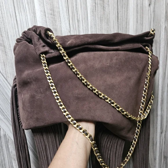 Veronica Beard Large Suede Fringe Slouch Shoulder Bag - Picture 6 of 16